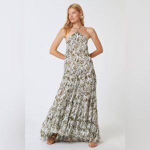 MISA Printed Halter Midi Dress